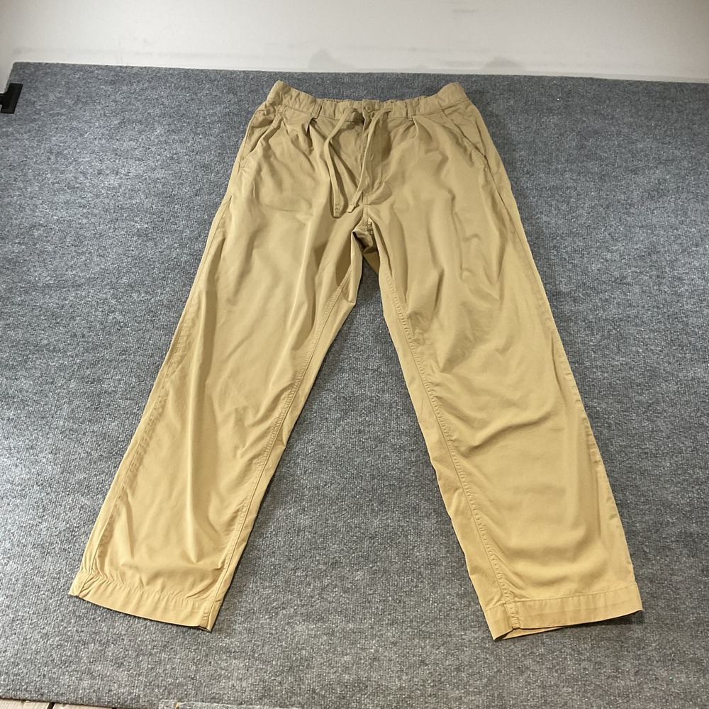 Uniqlo Mens Relaxed Fit Ankle Pants Tan Khaki Drawstring Trousers 34x27